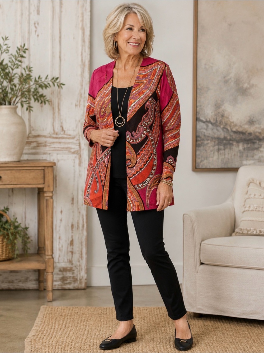 Chico’s Paisley Open Front Cardigan | Size 1 (Medium/Large) | Pink & Orange